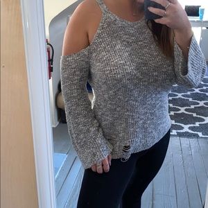 Grey speckled distressed sweater